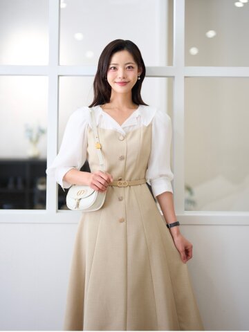 시폰 셔츠 배색 플레어 원피스 