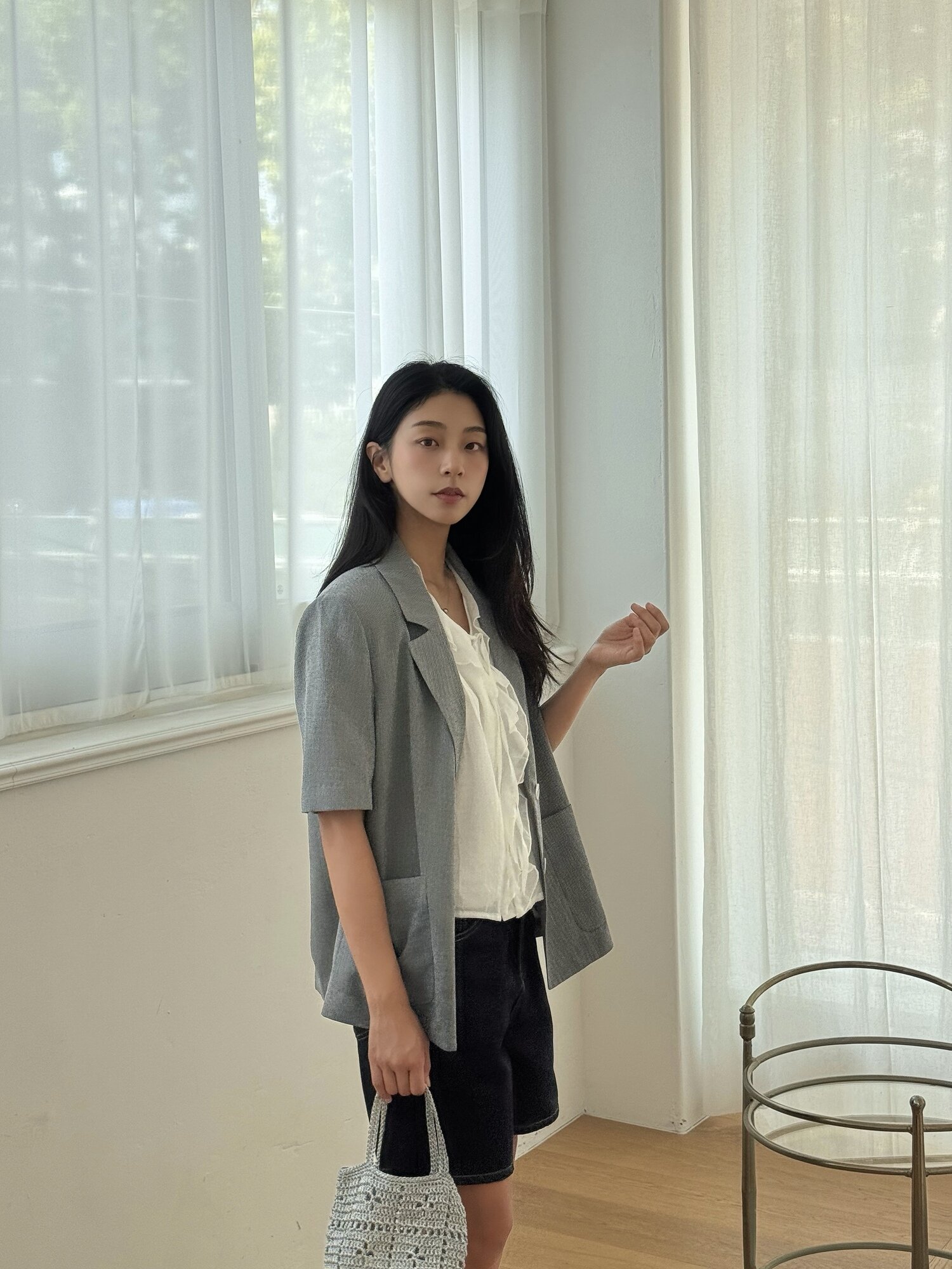 잔체크 싱글 테일러드 재킷 (CHECK BLACK)