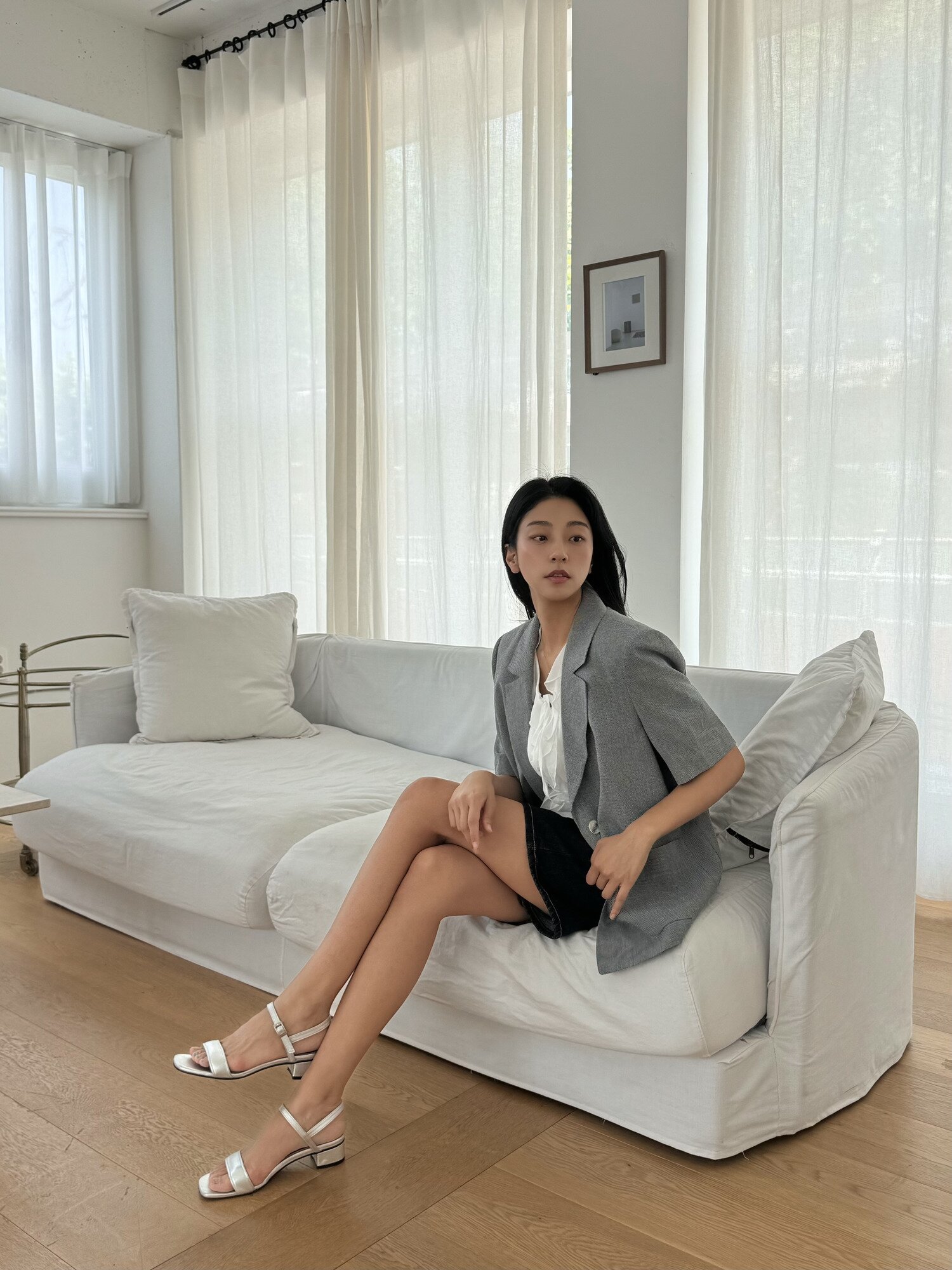 잔체크 싱글 테일러드 재킷 (CHECK BLACK)