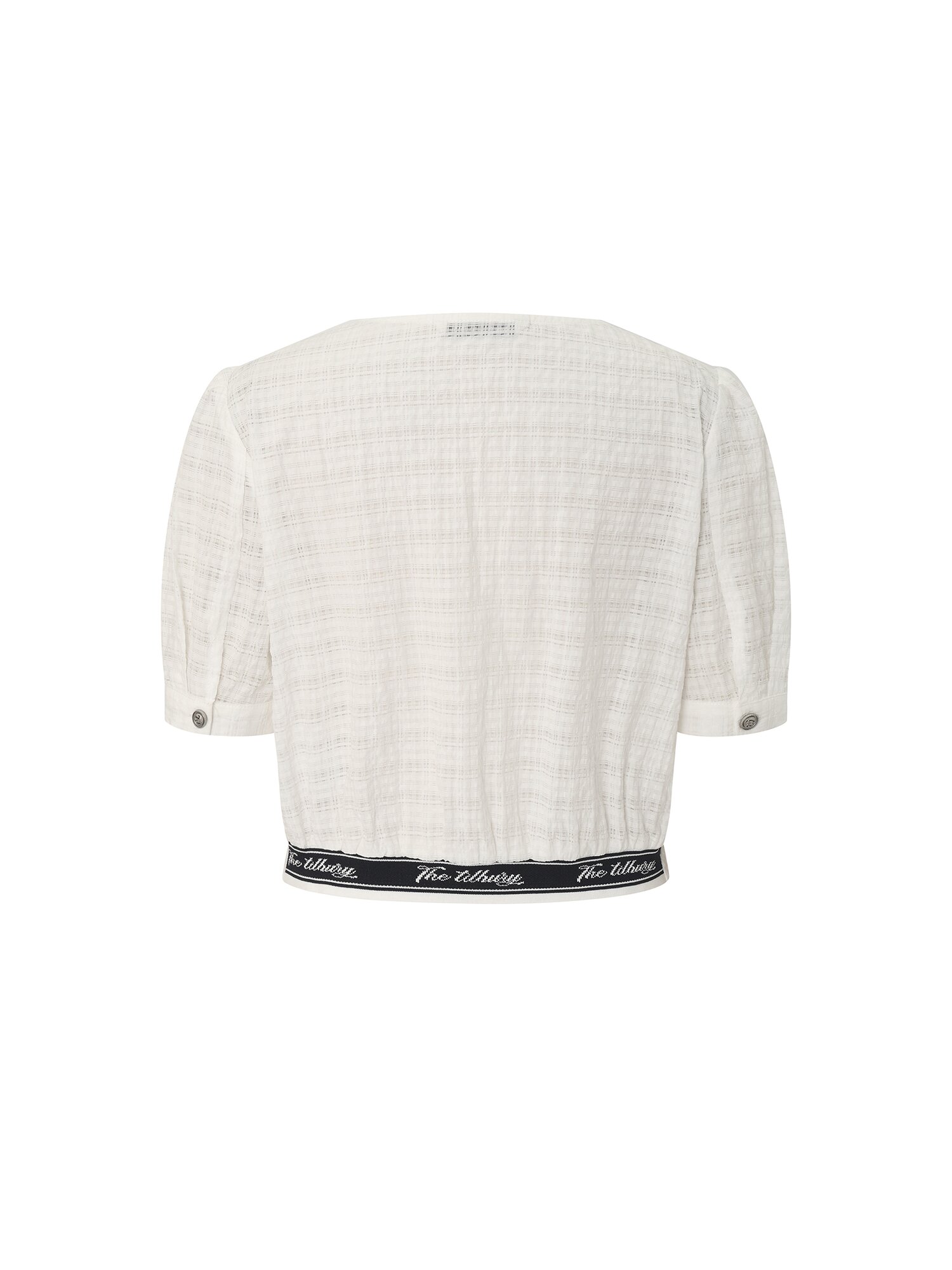시어 체크 브이넥 블라우스 (WHITE)