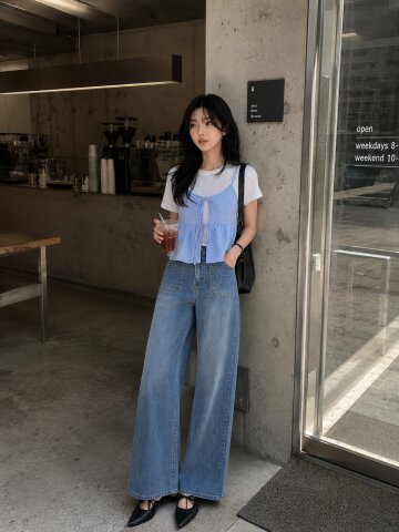 포켓 스트레이트 히든밴딩 데님팬츠 (LIGHT BLUE)