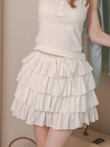 Cest_Layered ruffle mini skirt_WHITE