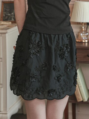 Cest_Embroidered lace mini skirt_BLACK