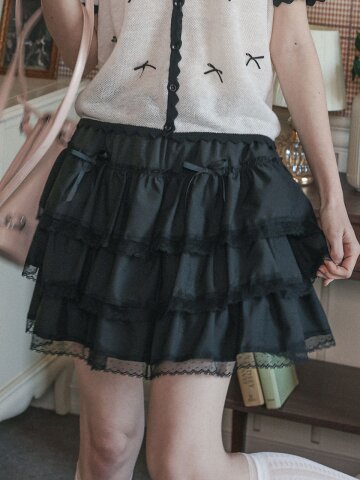 Cest_Ribbon tiered mini skirt_BLACK