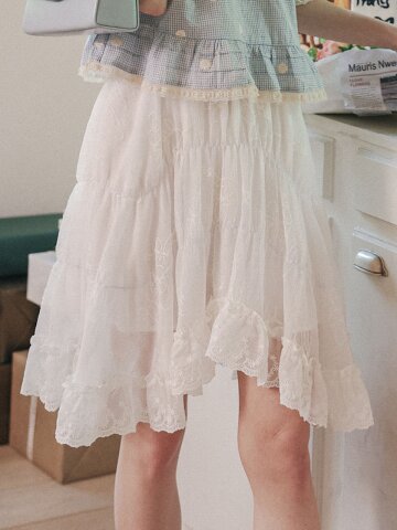 Cest_Floral lace flare skirt_2color