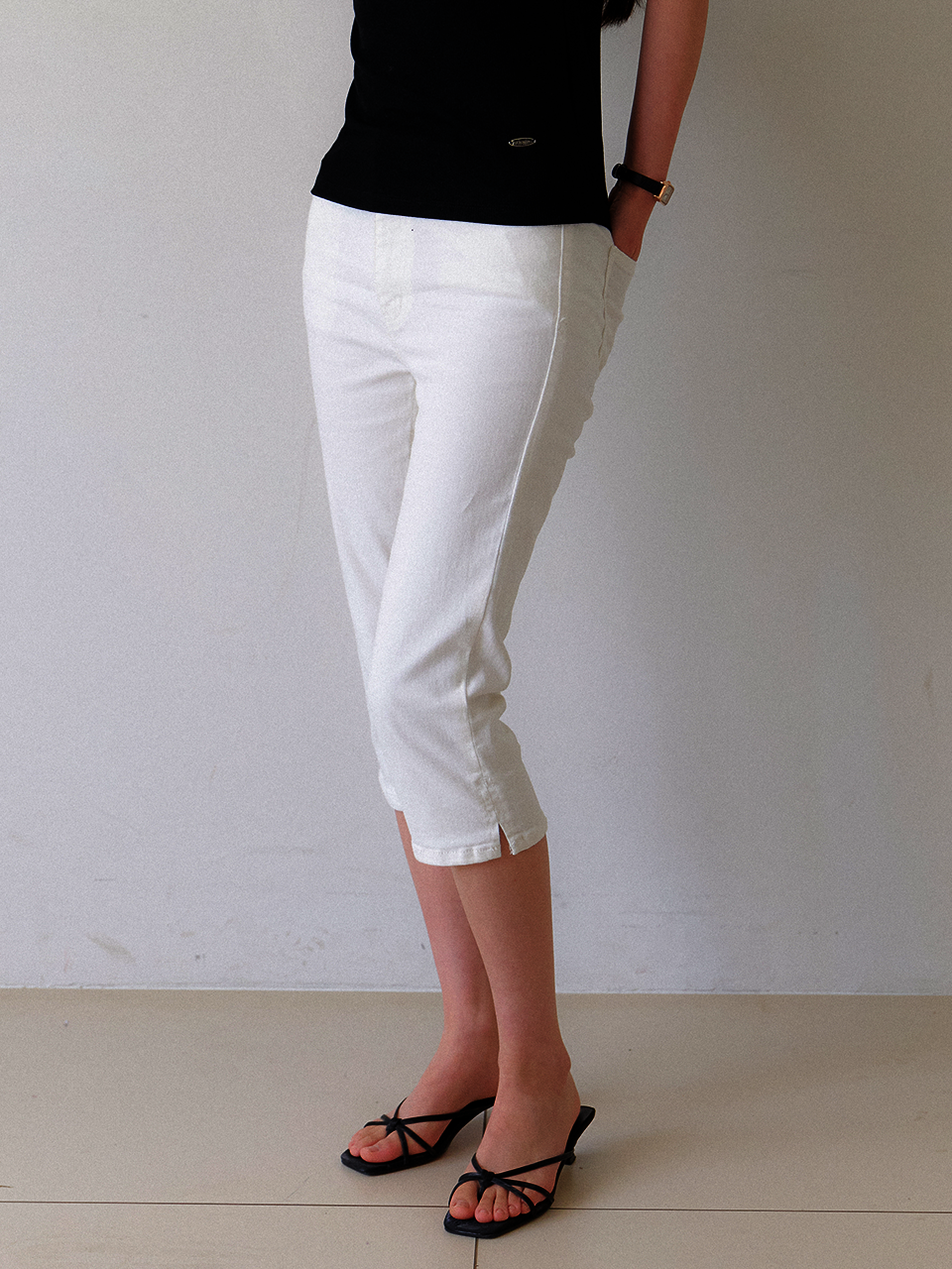Cotton Stretch Capri-Pants / Ivory(2color)