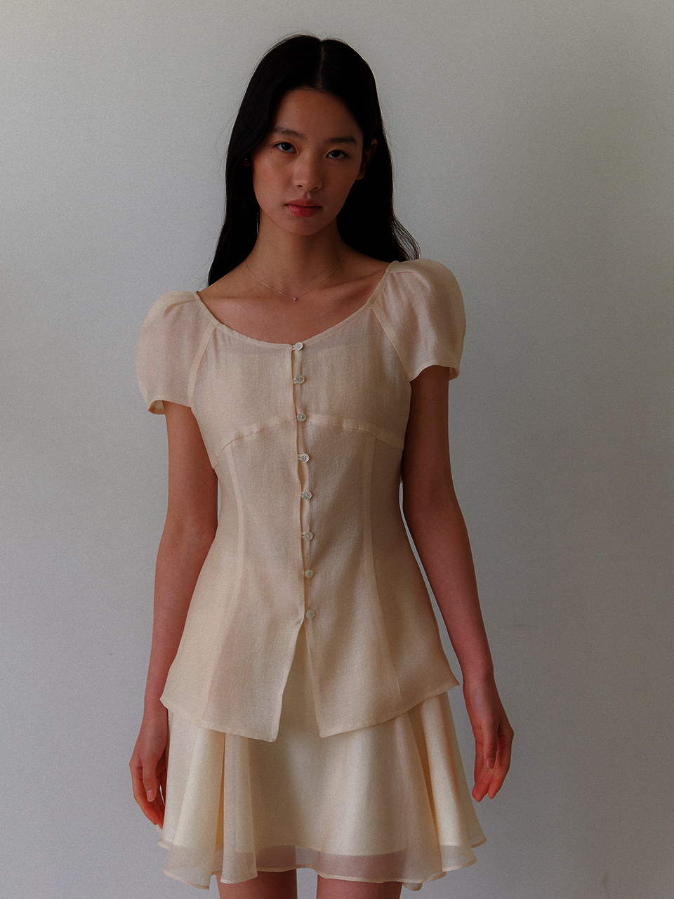 [FAIRY] Chiffon Puff Volume Blouse / Cream Yellow(2color)