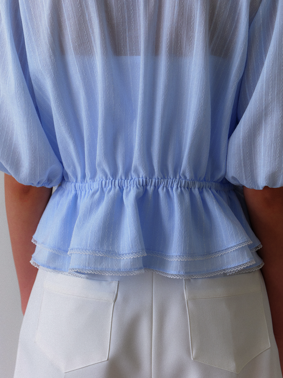 [DAISY] Cotton Pin-Tuck Ruffle Blouse / Sky blue(2color)