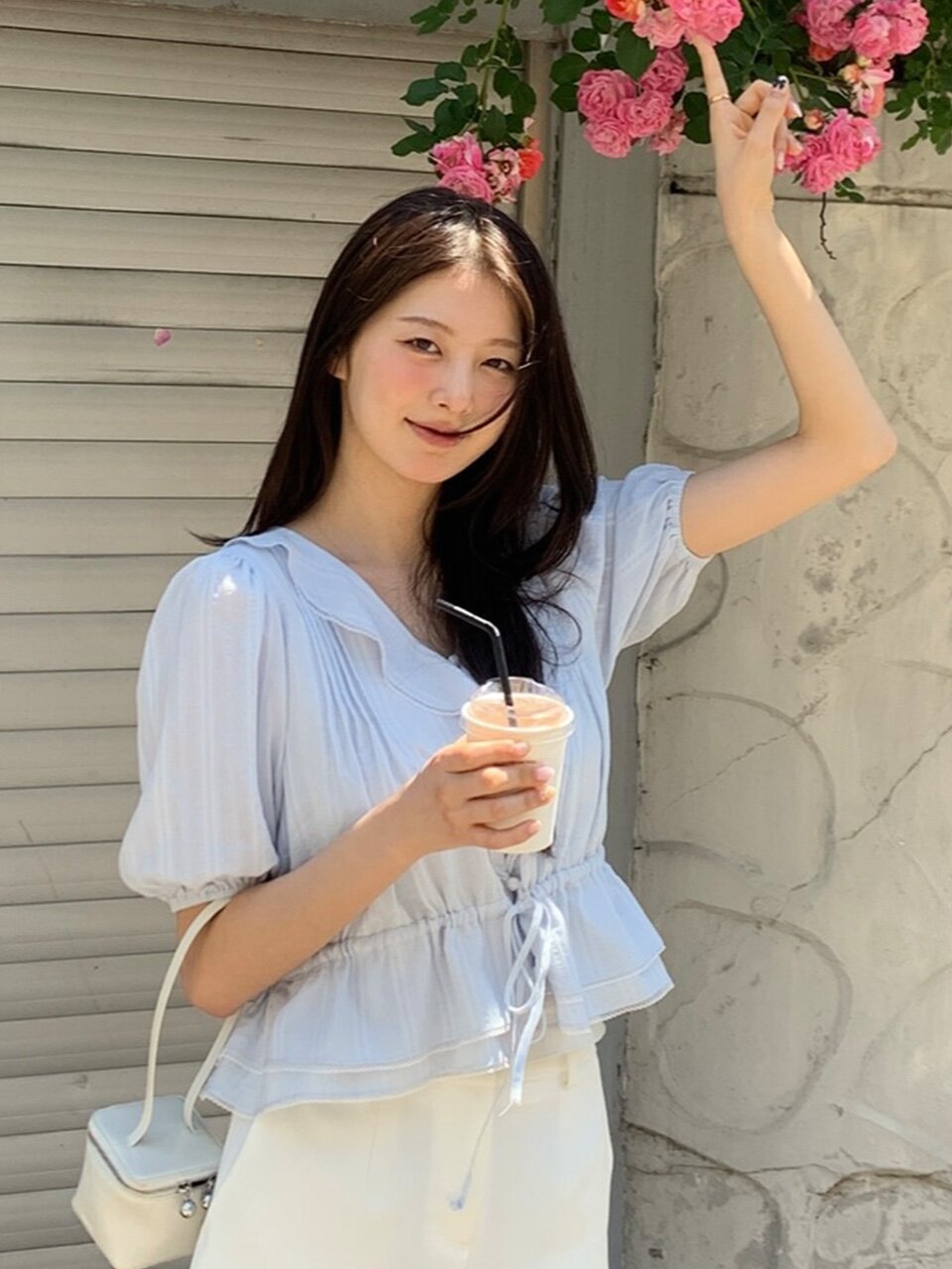 [DAISY] Cotton Pin-Tuck Ruffle Blouse / Sky blue(2color)