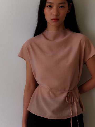 Organza Cap-Sleeve Blouse / Pink Beige(2color)