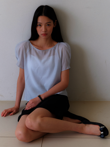 Organza Raglan Puff-Sleeve Blouse / Sky blue(3color)

