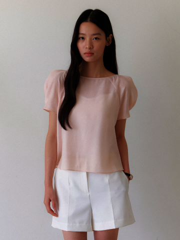 Organza Raglan Puff-Sleeve Blouse / Pink(3color)

