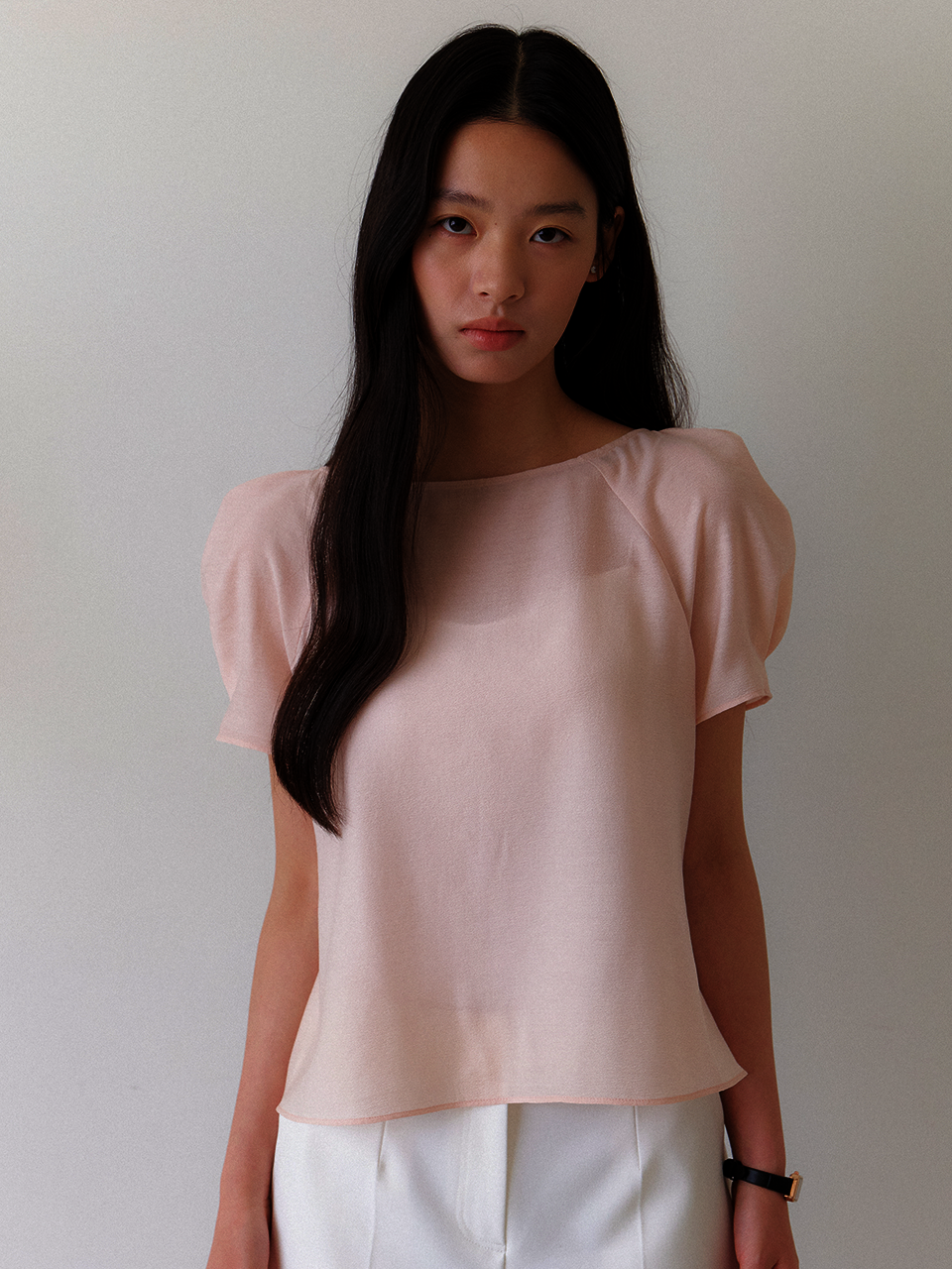 Organza Raglan Puff-Sleeve Blouse / Pink(3color)