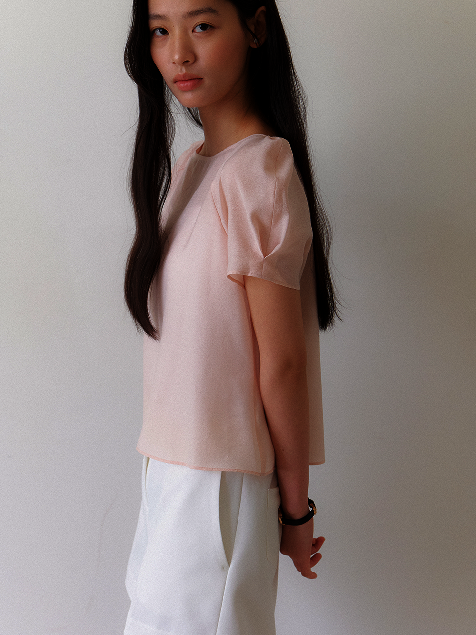 Organza Raglan Puff-Sleeve Blouse / Pink(3color)