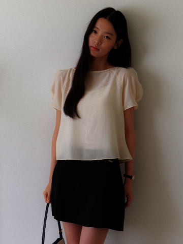Organza Raglan Puff-Sleeve Blouse / Cream(3color)