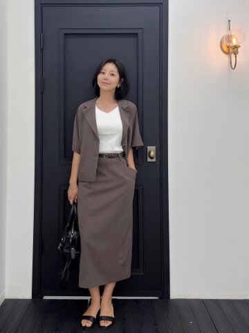 포켓 백 밴딩 H라인 스커트 
