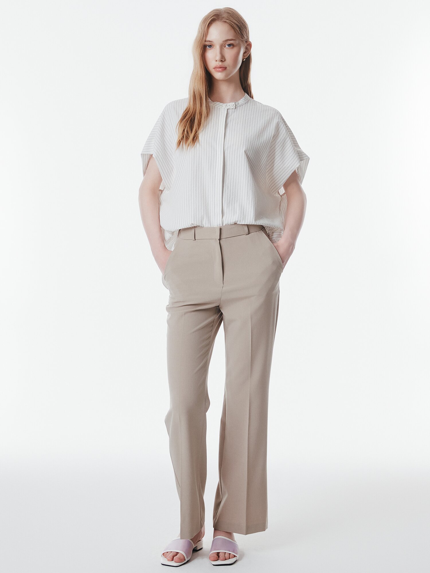 히든 인밴딩 세미 부츠컷 팬츠 (BEIGE)