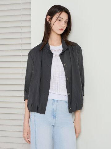 시스루 스트링 하이넥 점퍼 