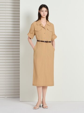 오픈 칼라 H라인 셔츠 원피스 