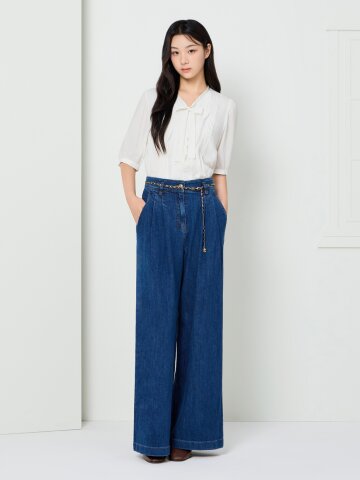 하이 웨이스트 퀼로트 데님 팬츠 