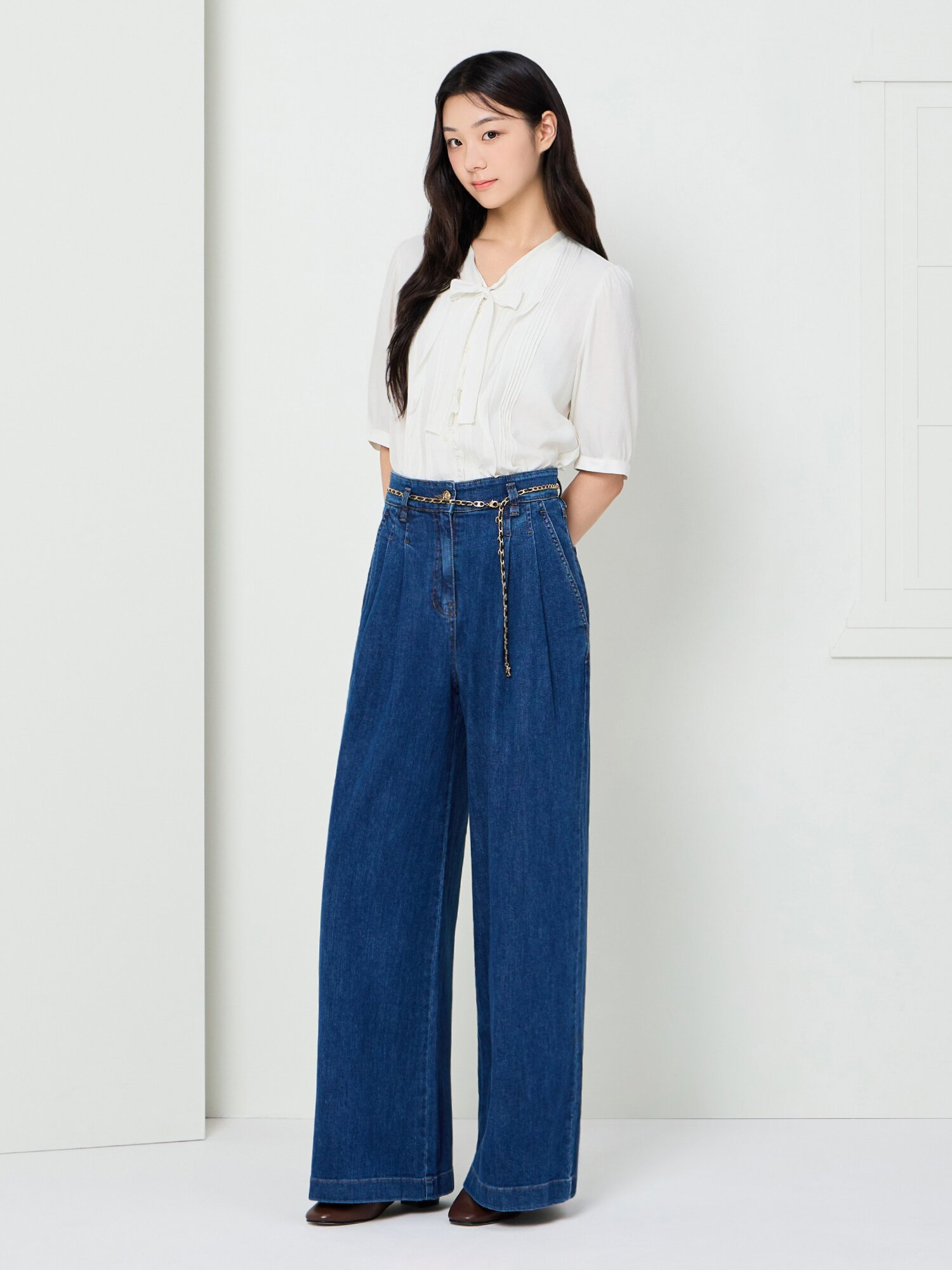 하이 웨이스트 퀼로트 데님 팬츠 (BLUE)
