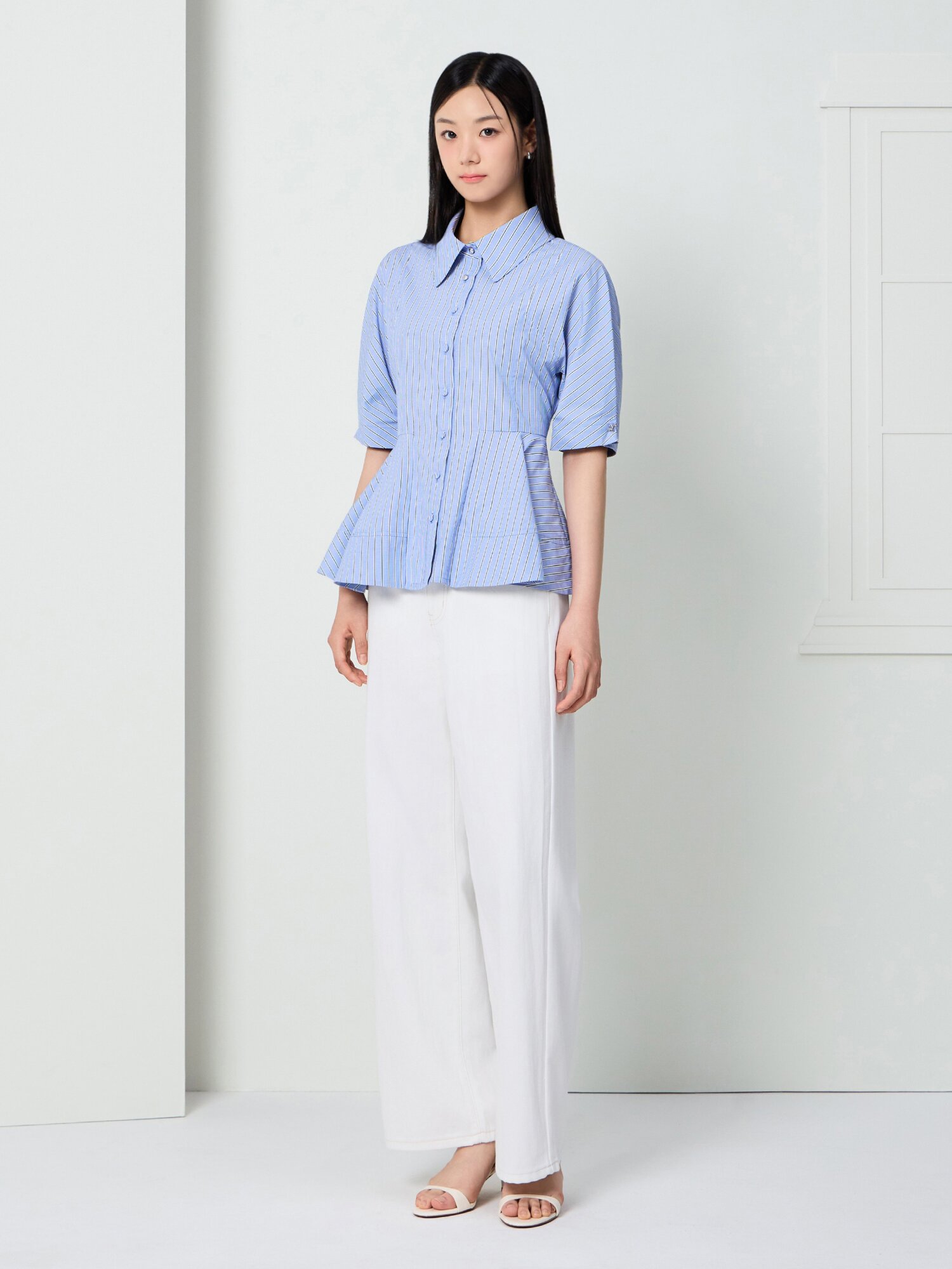 벨티드 스티치 와이드 데님 팬츠 (WHITE)