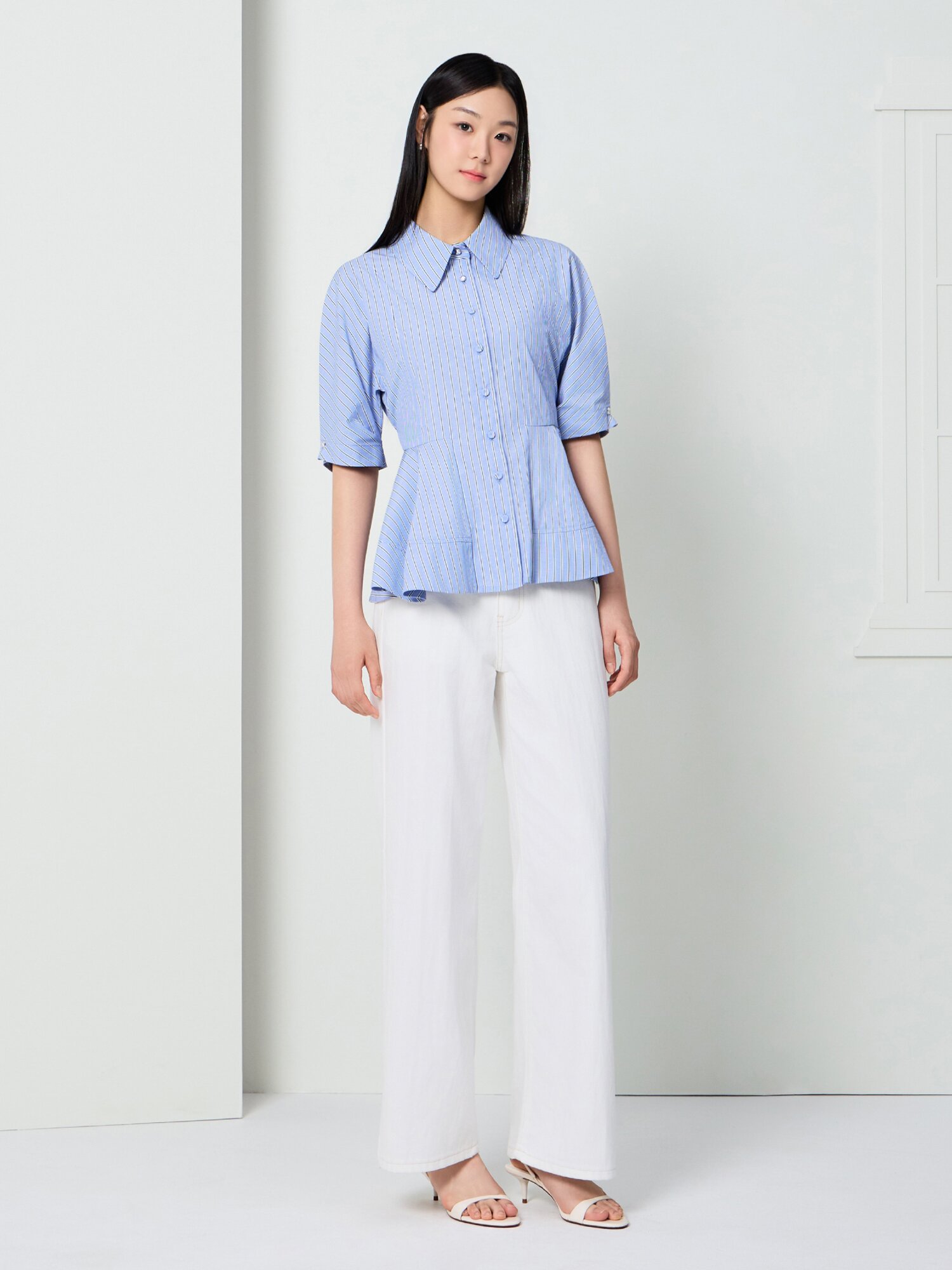 벨티드 스티치 와이드 데님 팬츠 (WHITE)