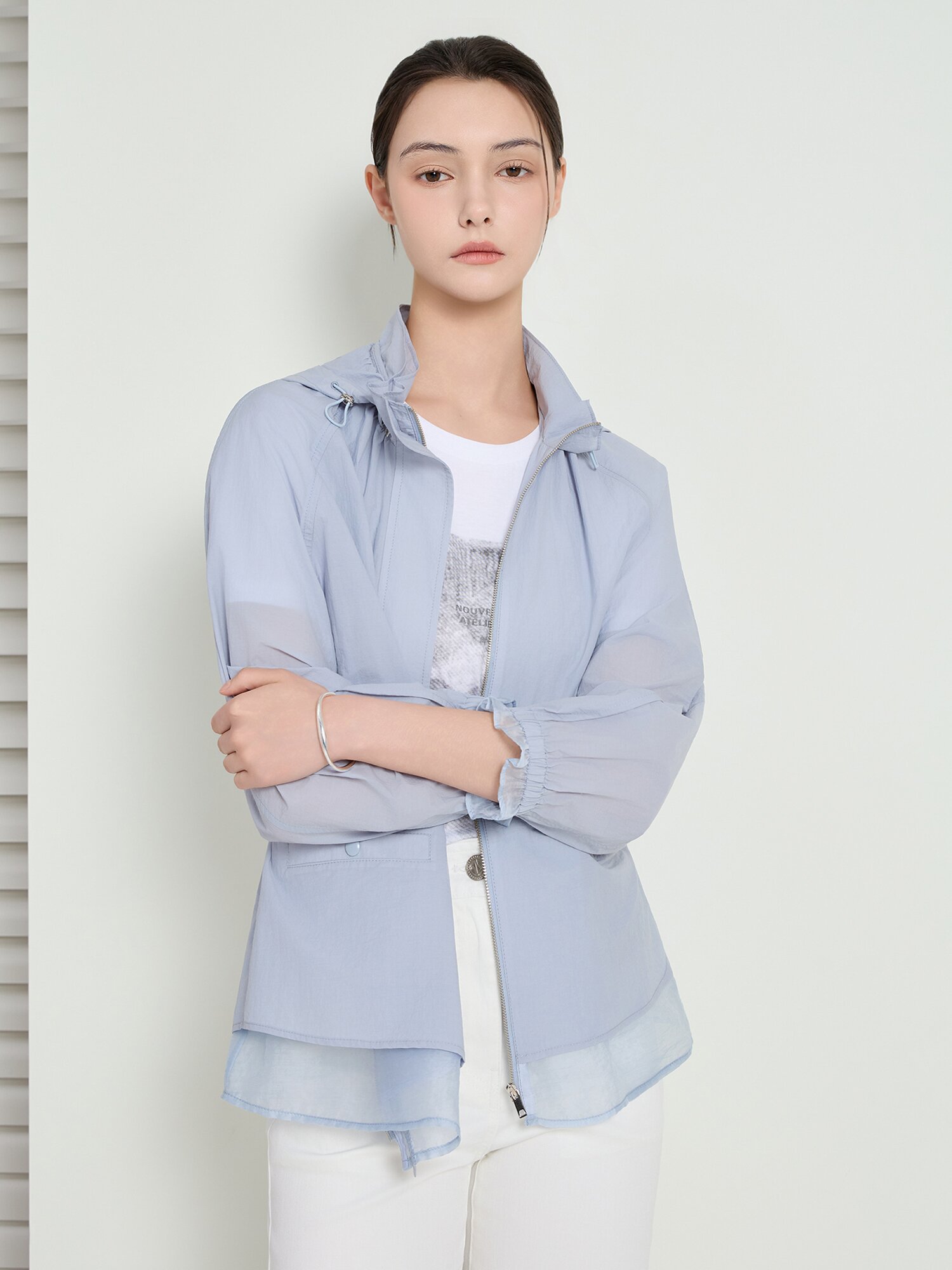 디테쳐블 후드 레이어 점퍼 (LIGHT BLUE)