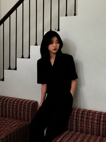 하프 슬리브 더블 크롭 재킷 