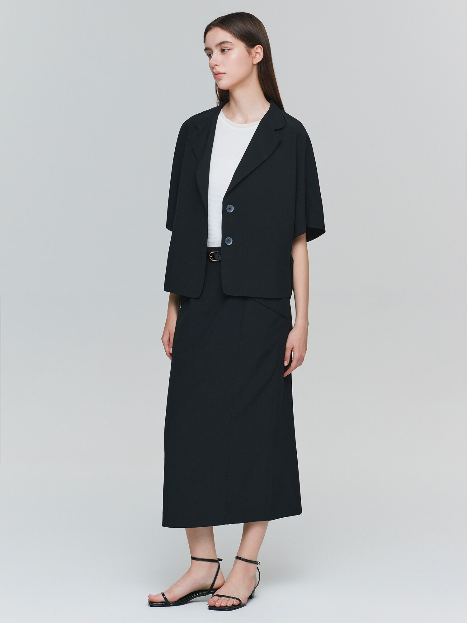 포켓 백 밴딩 H라인 스커트 (BLACK)