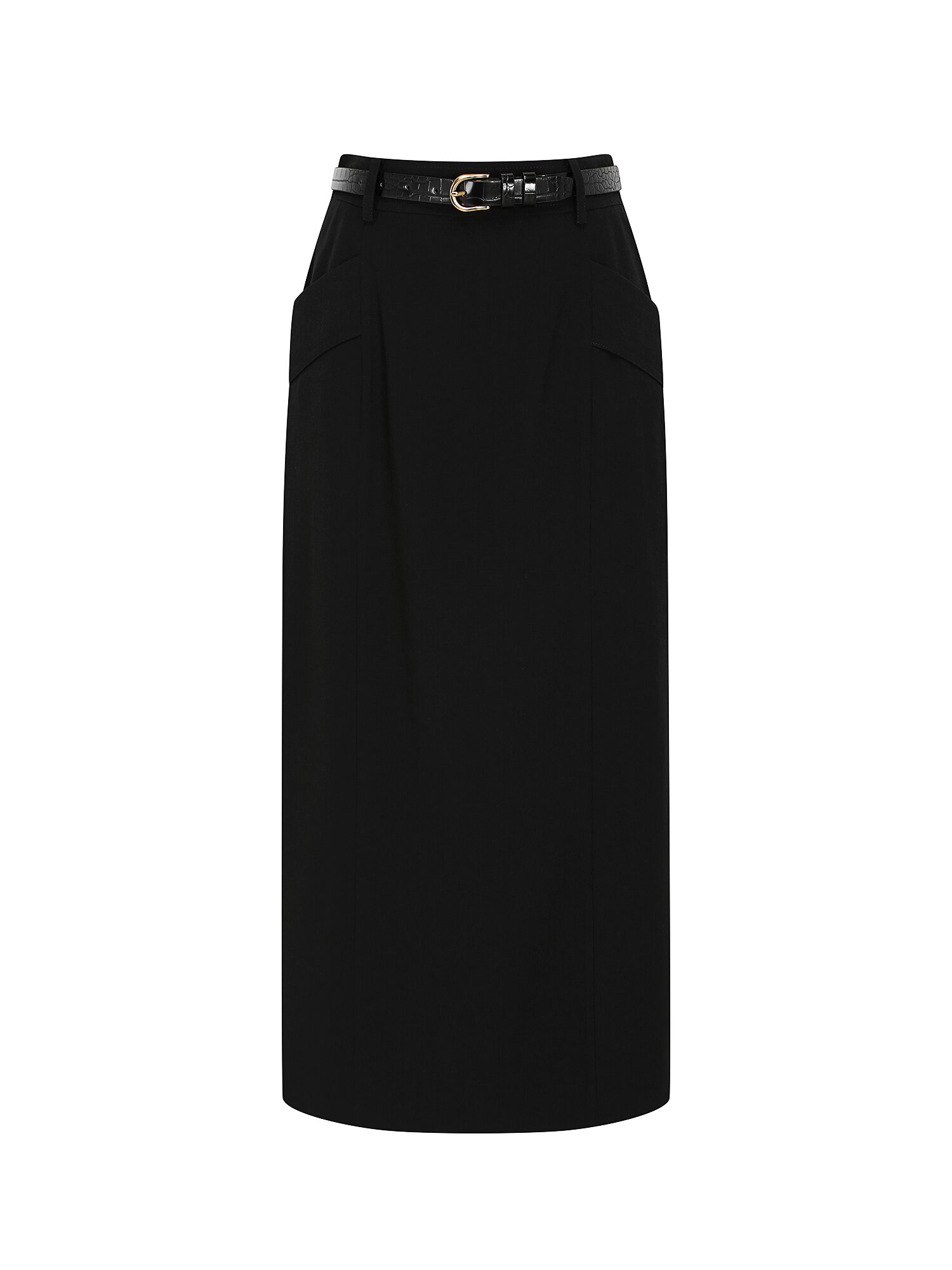 포켓 백 밴딩 H라인 스커트 (BLACK)
