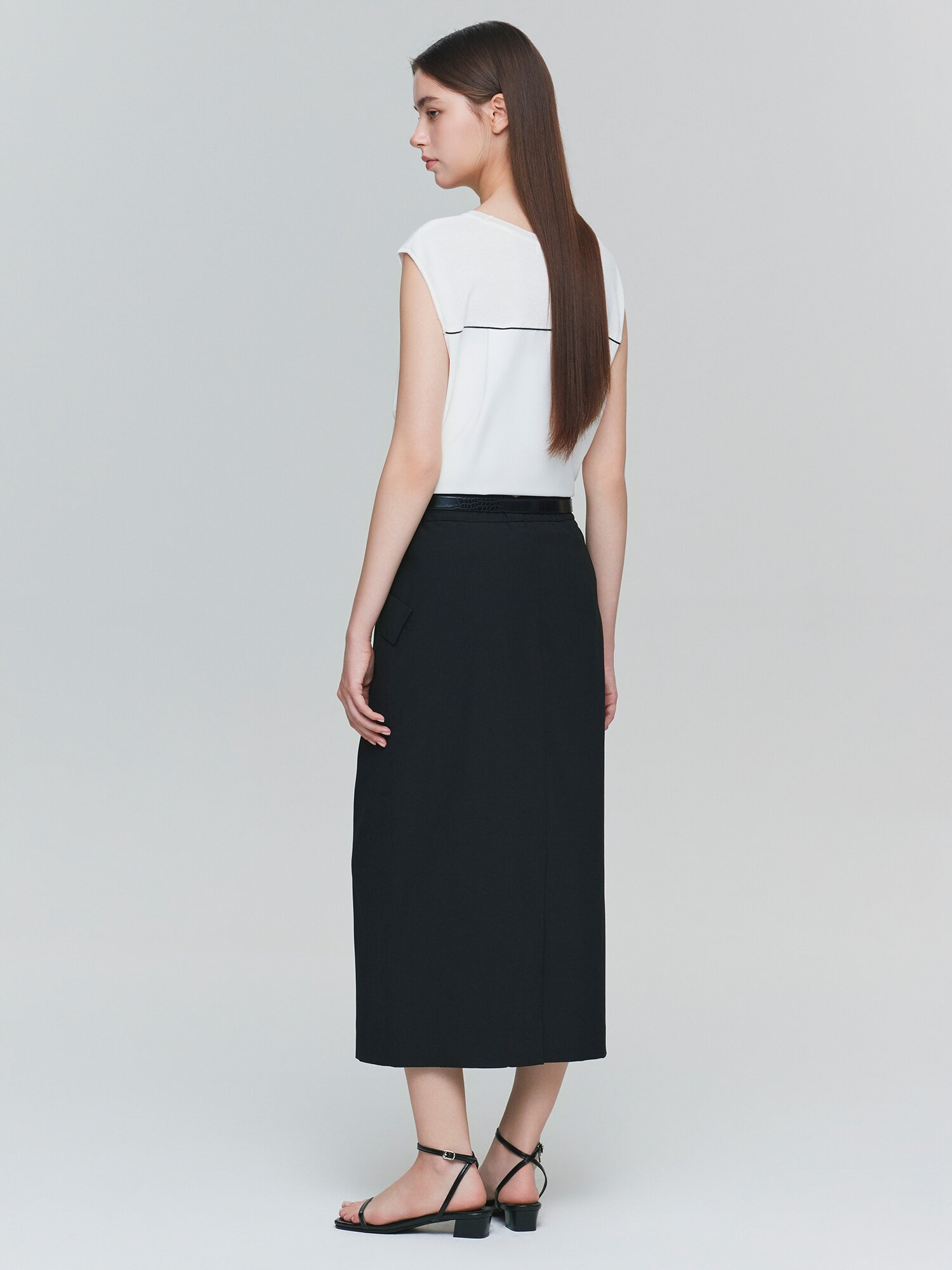 포켓 백 밴딩 H라인 스커트 (BLACK)