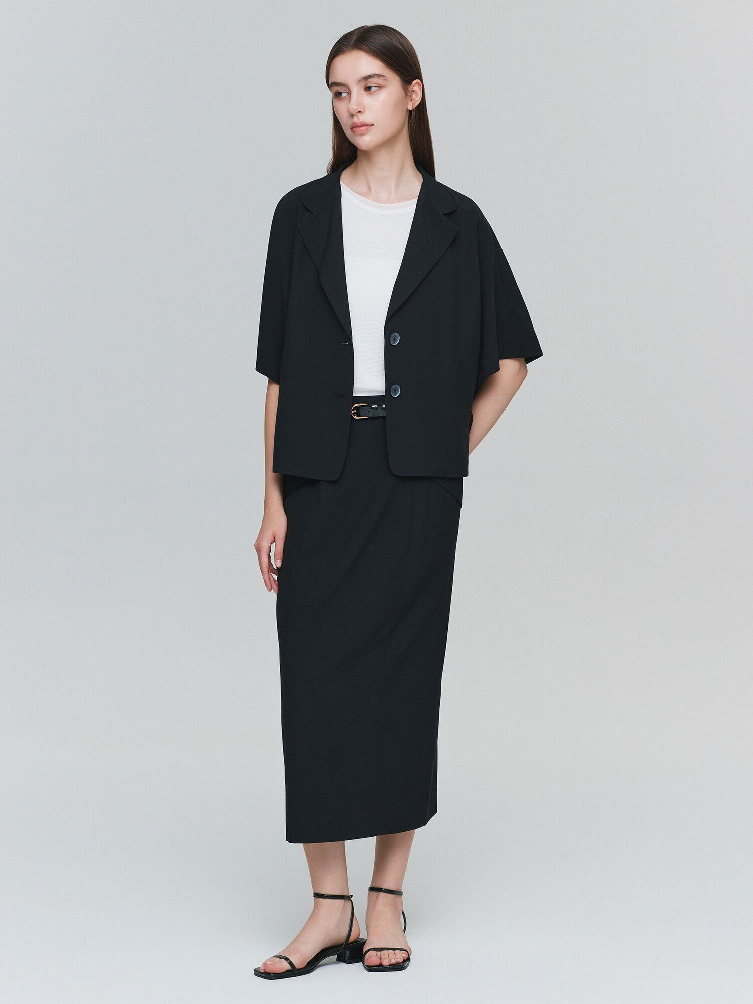 포켓 백 밴딩 H라인 스커트 (BLACK)