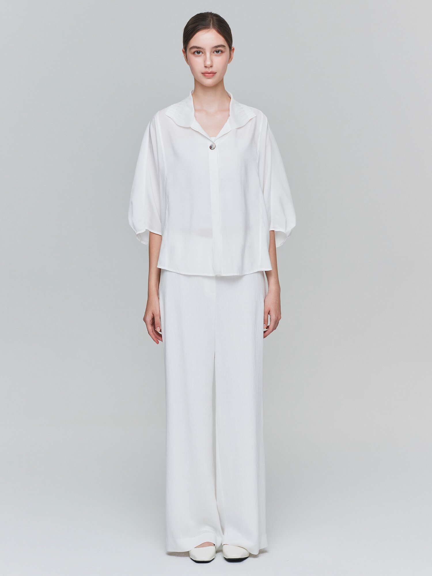 니트 배색 돌먼 슬리브 재킷 (WHITE)