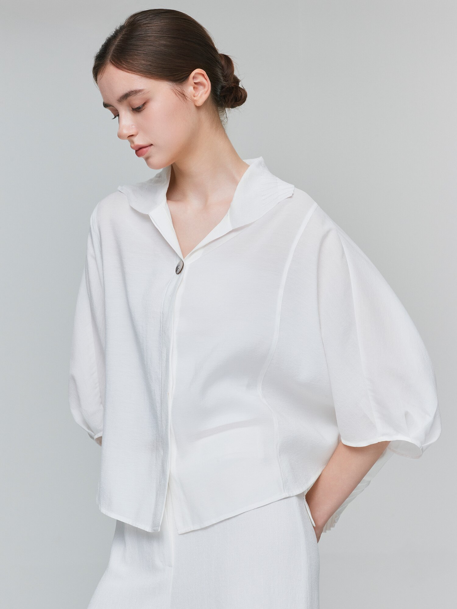 니트 배색 돌먼 슬리브 재킷 (WHITE)