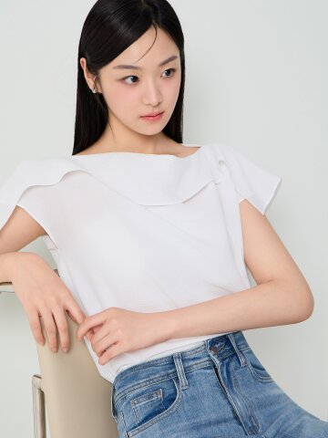 시어서커 드레이프 블라우스 