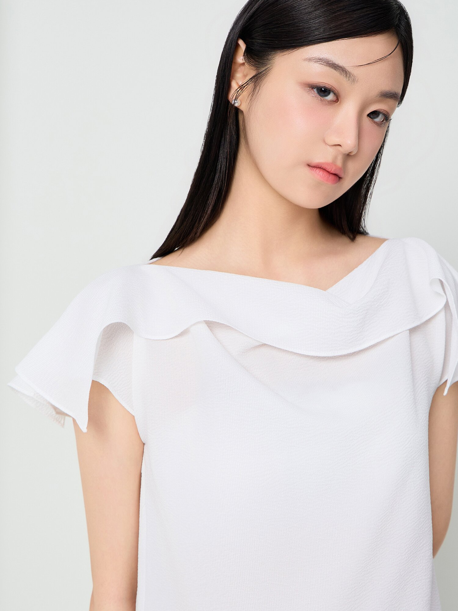 시어서커 드레이프 블라우스 (WHITE)