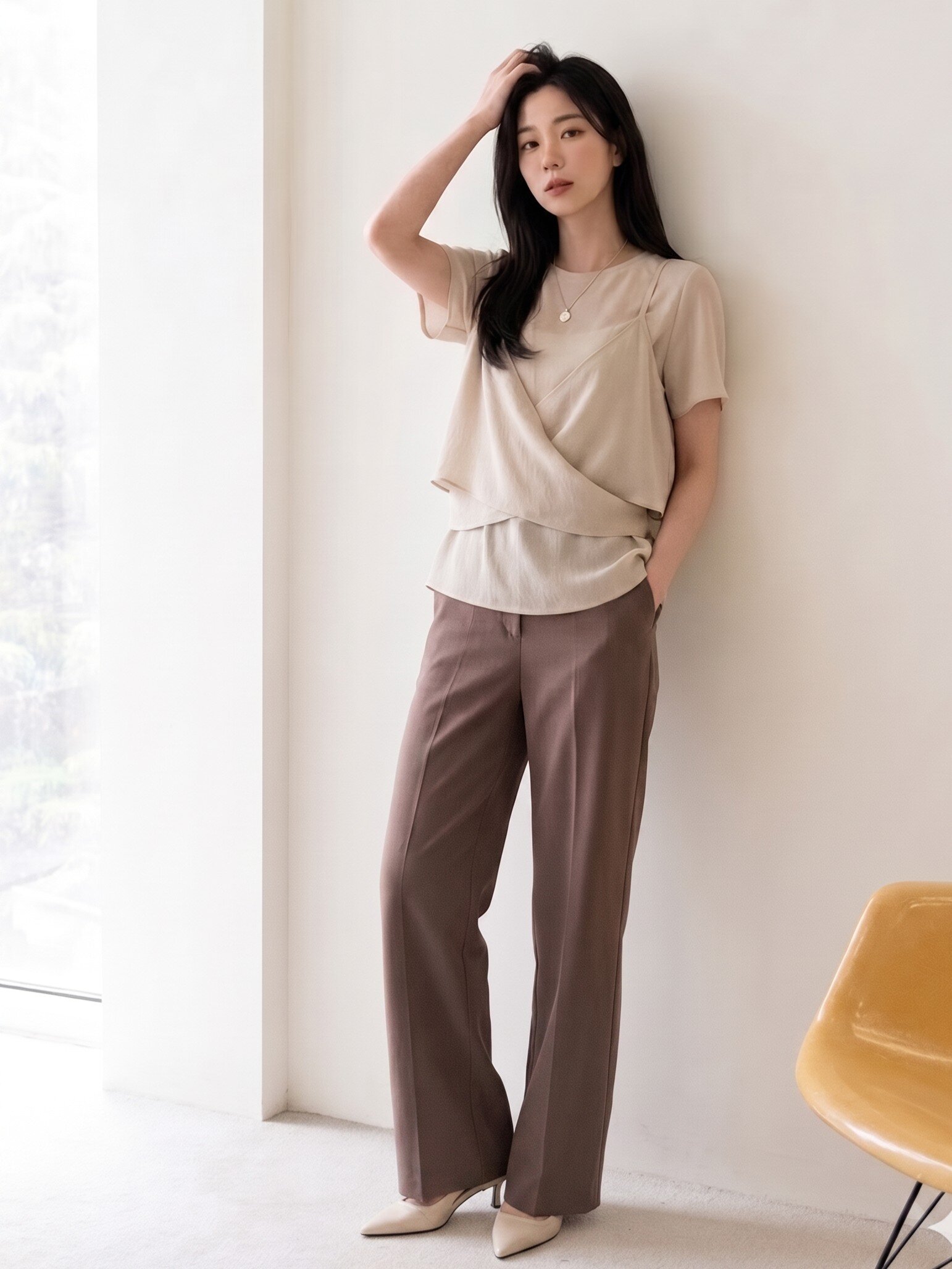버튼 인밴딩 일자핏 팬츠 (TAUPE BEIGE)