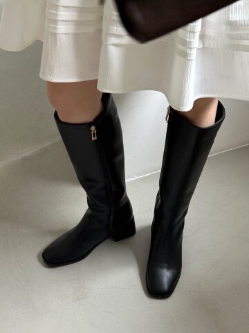 셀레네 스퀘어 기모안감 지퍼 롱부츠 5cm