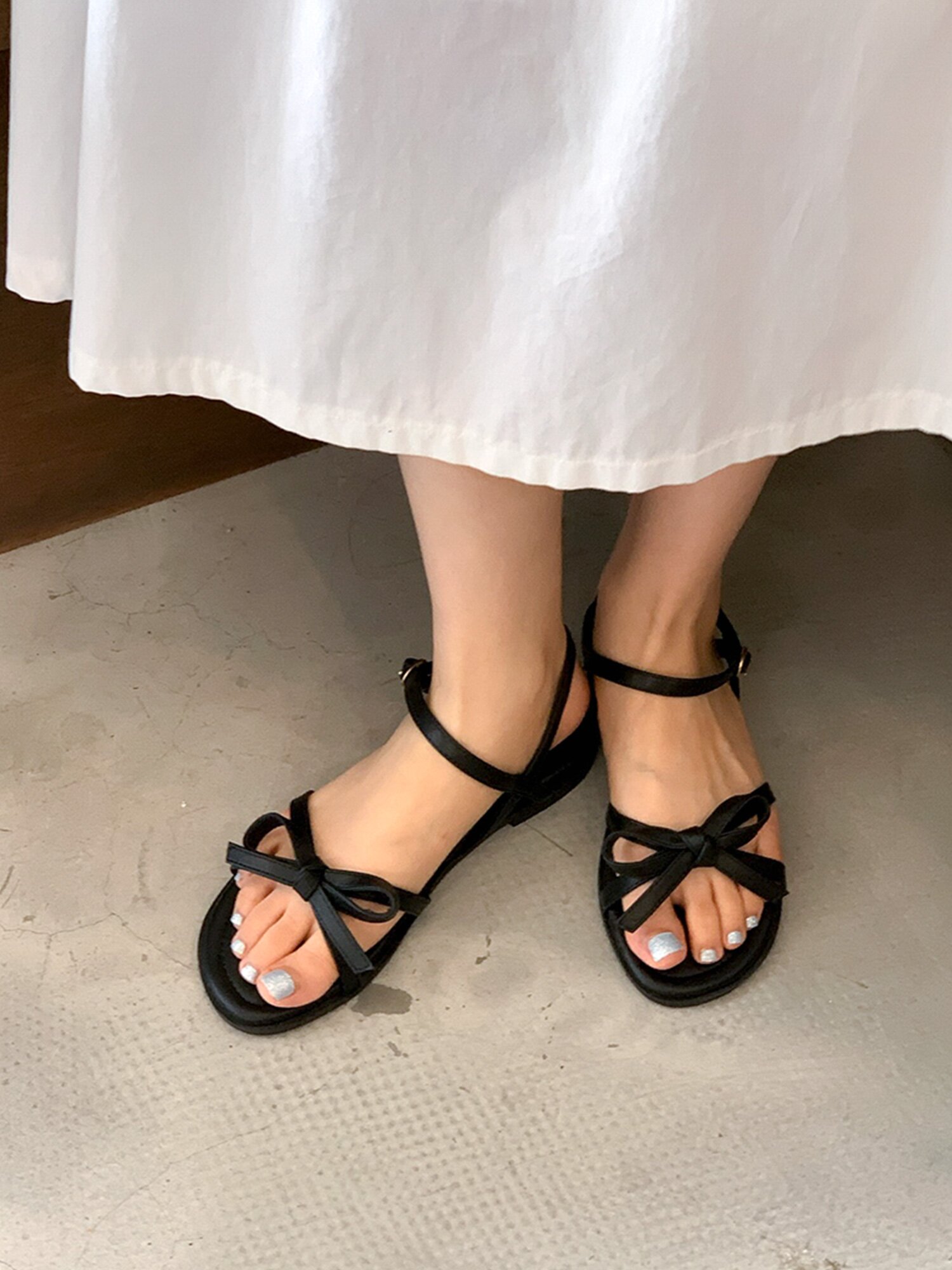 릴리 리본 스트랩 플랫 샌들 1cm