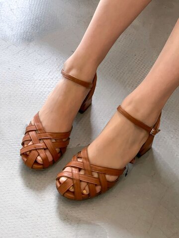 [천연가죽] 레이나 위빙 메리제인 샌들힐 5cm