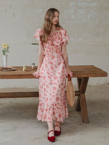 LB_Rose ruffle chiffon dress