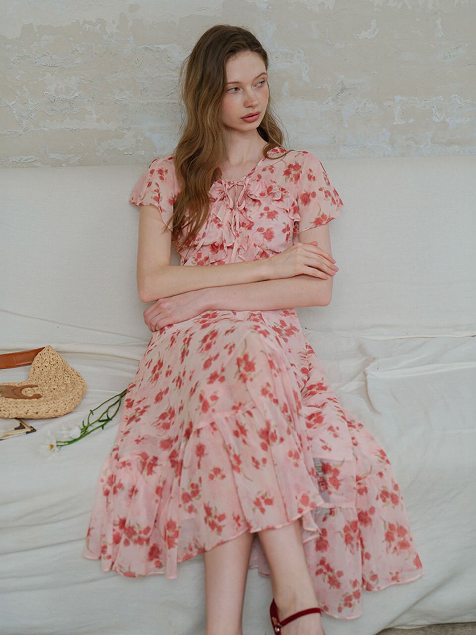 LB_Rose ruffle chiffon dress