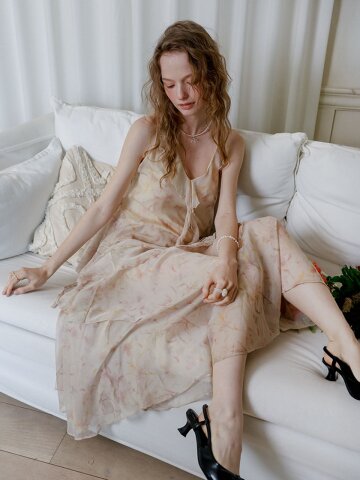 LB_Tiered floral chiffon layered slip dress_BEIGE