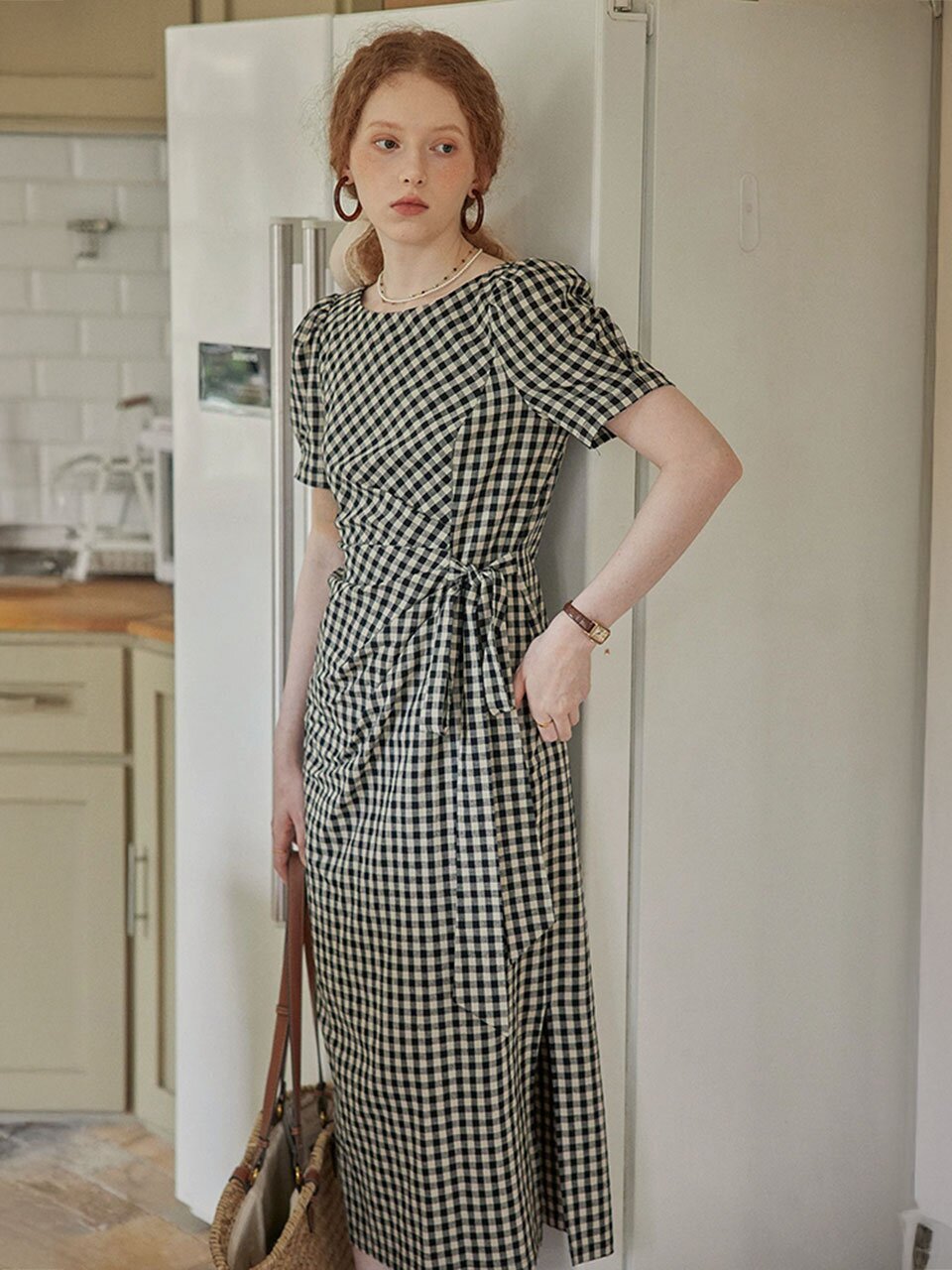 PM_Check wrap midi dress