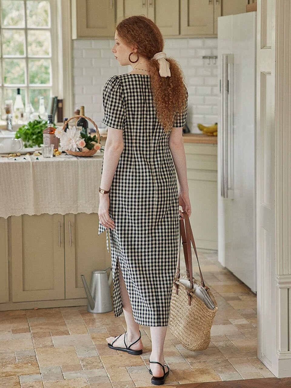PM_Check wrap midi dress