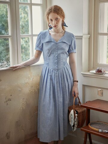 PM_Pinstripe lapel collar dress