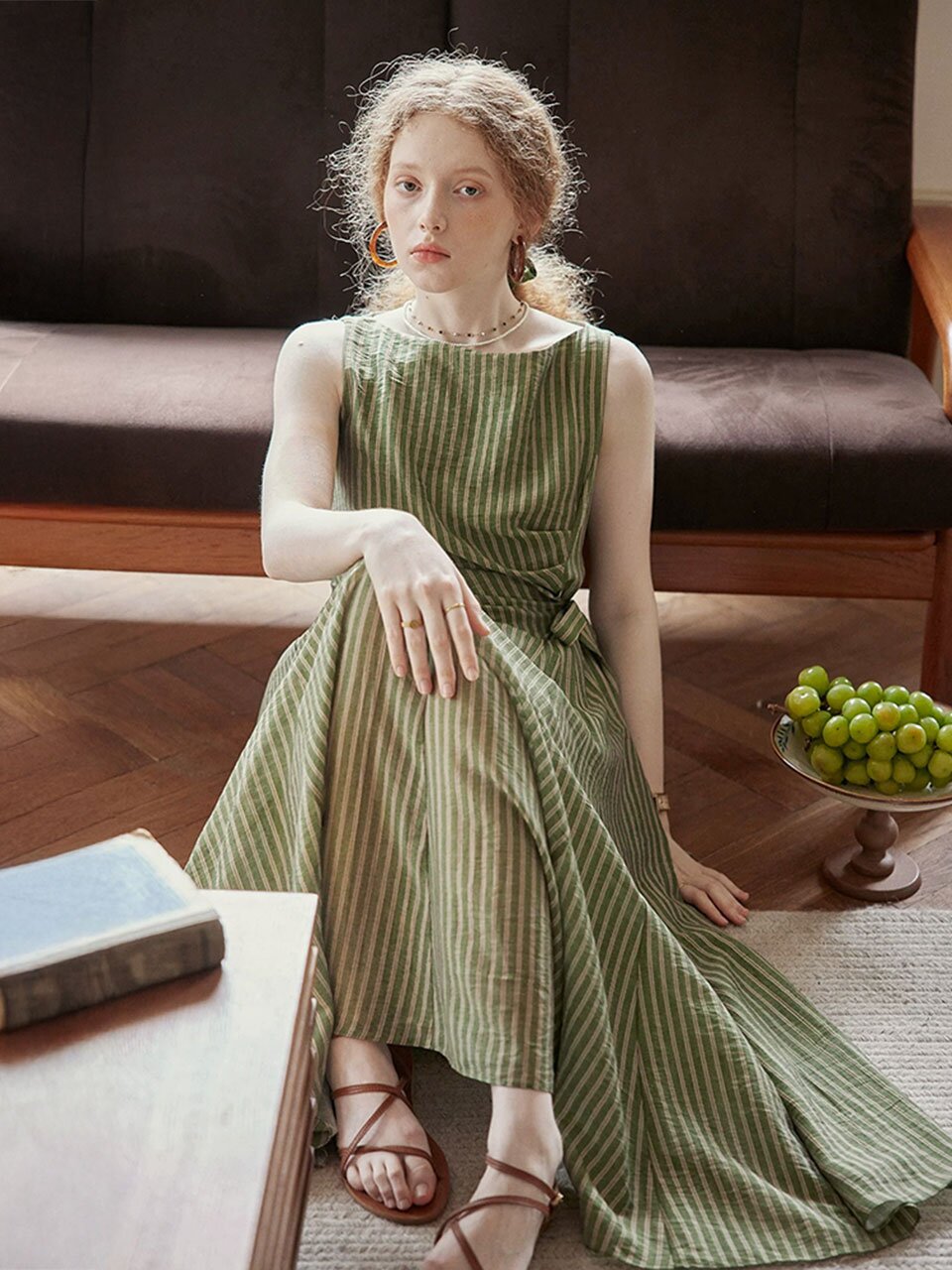 PM_Striped wrap sleeveless dress