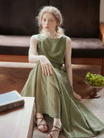 PM_Striped wrap sleeveless dress