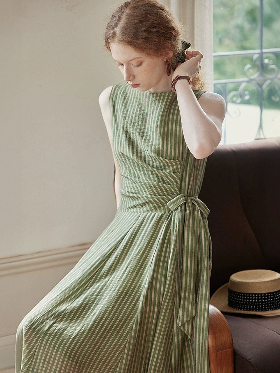 PM_Striped wrap sleeveless dress
